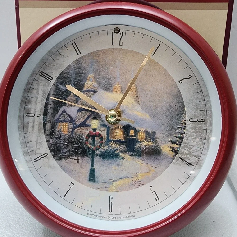 VTG 1993 Cracker Barrel Thomas Kinkade Plaid Tidings Christmas Carol Sound Clock